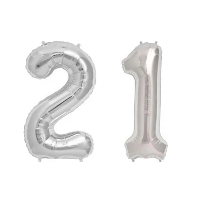 Image of Silver Number 21 Large Helium Foil Balloon Birthday Party Wedding Anniversary Decoration 101cm
