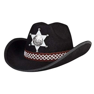 Image of Boland Childs Sheriff Cowboy Hat With Badge Children&#039;s Western Headwear Halloween Theme Kids Party Fancy Dress Boys Girls Unisex One Size Black