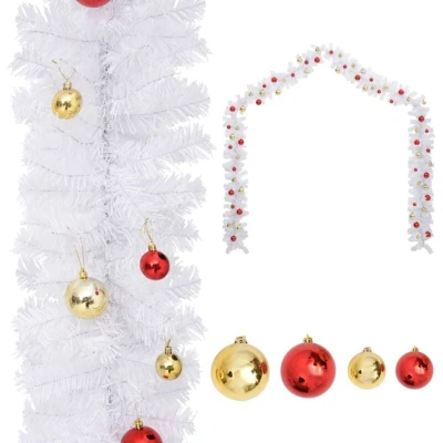 Image of vidaXL Christmas Garland Decorated with Baubles White 10 m