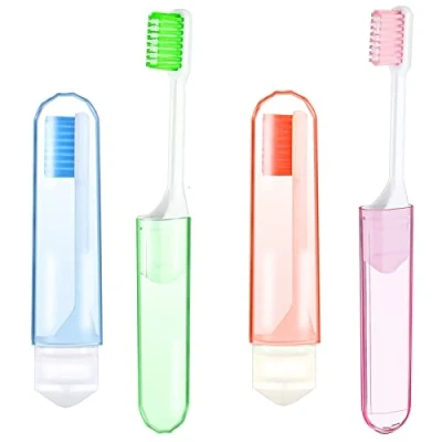 Image of Travel Toothbrush Set,4 PCS Soft Bristles Tooth Brushes PortableSoftToothbrush Individually Wrapped Folding Outdoor for Camping Traveling Adults Kids Childern