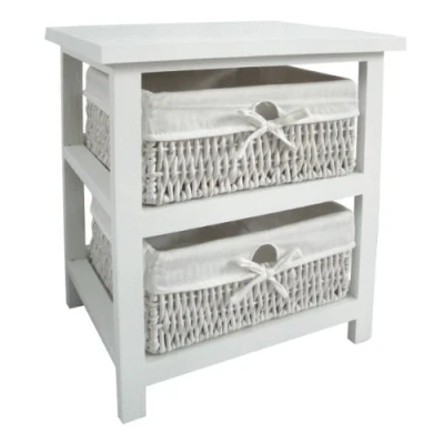 Image of Premier Housewares Wooden Storage Unit with 2 Maize Baskets, White, 45 x 40 32 cm