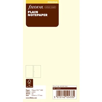 Image of Filofax Personal Cotton Cream Plain Notepaper , White