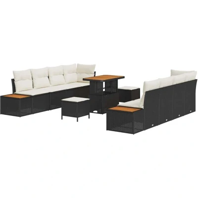 Image of vidaXL 11 Piece Garden Sofa Set with Cushions Black Poly Rattan Acacia