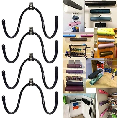 Image of AUXPhome Yoga Mat Foam Rollers Wall Rack Storage Mount Holder Shelf for and Mat/Sports Sweat Towel, Up to 20Lbs No Upgrade 4/PK