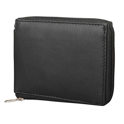 Image of RAS Mens RFID Blocking Full Zip Around Leather Cardholder Wallet 1184 Black