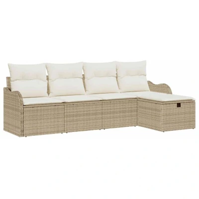 Image of vidaXL 5 Piece Garden Sofa Set with Cushions Beige Poly Rattan