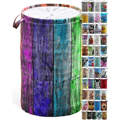 Image of Sanilo Laundry Basket with Lid, Round Storage Container 60 Litres, Foldable Bin Handles (Rainbow)