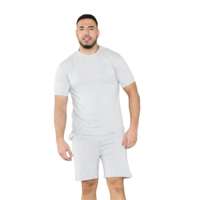 Image of True Face Mens Pyjama Set Cotton T Shirt Shorts Nightwear Loungewear Pj Gym Yoga Short Sleeve Top Casual Grey XL
