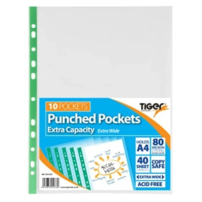 Image of 100 x A4 Extra Large Capacity Plastic Wallets Punched Glass Clear Pockets