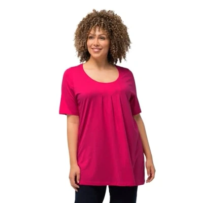 Image of Ulla Popken Women&#039;s T Shirt, Zierfalten, A Linie, Rundhals, Halbarm, Modal, Magenta pink, 20 UK/22 UK
