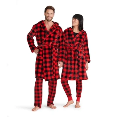 Image of Hatley Unisex Fuzzy Fleece Robe Bathrobe, Buffalo Plaid, M