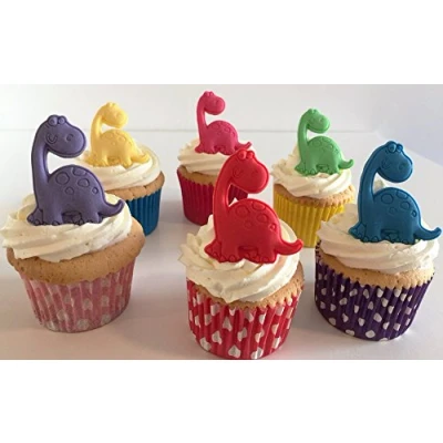 Image of Holly Cupcakes 6 Fun Mixed Colour Sugar Dinosaurs Edible &amp; handmade with love in the UK!