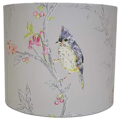 Image of Bird Lampshade Ceiling Light Shade Phoebe Dove Grey Enchanted Garden Floral Botanical Butterfly Bedroom Accessories (10&quot; Lamp Base Fitting)