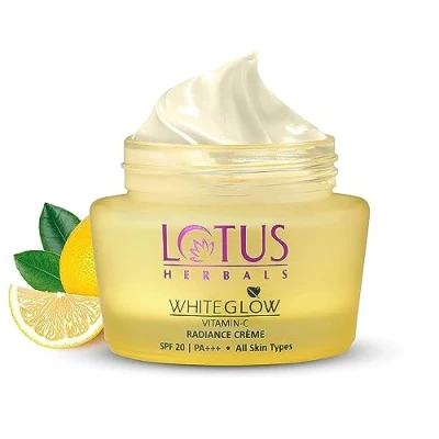 Image of Lotus Herbals WhiteGlow Vitamin C Radiance Cream SPF 20 For Dark Spots &amp; Dull Skin Anti Pollution 50g