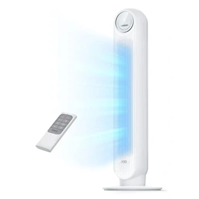 Image of Dreo 28dB Silent Tower Fan, 7.3m/s Velocity Electric Cooling Fan with Remote Control 90 Oscillating 4 Speeds Modes 8H Timer LED Display, Quiet Standing Bladeless Floor Fans for Bedroom, White