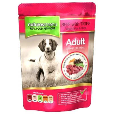Image of Natures Menu Dog Pouch Adult Beef and Tripe 300g (one supplied) May Vary