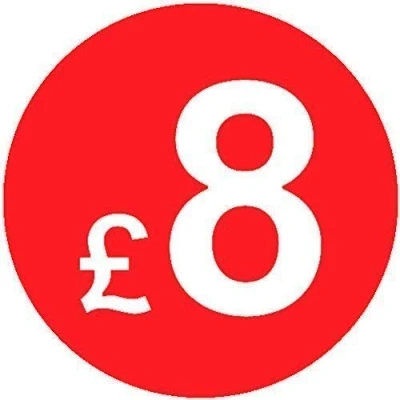 Image of Pack of 500 20mm Price Stickers/Labels Choose from 10p to £95 Bright Red Many Prices (£8 Red)