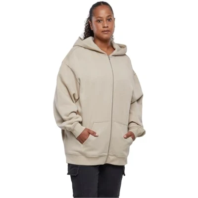 Image of Urban Classics Women&#039;s Ladies Oversized Zip Hoody Hooded Sweatshirt, Wetsand, XS