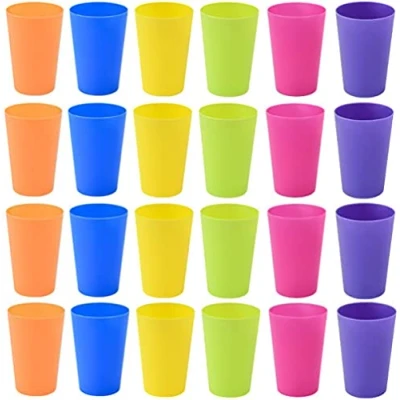 Image of KAHEIGN 24Pcs Reusable Plastic Cups, 250ml Children’s Kids Durable Drinking Cups Tumblers Set for Kitchen Outdoor Parties Picnics BBQ’s Travels (6 Bright Colors)