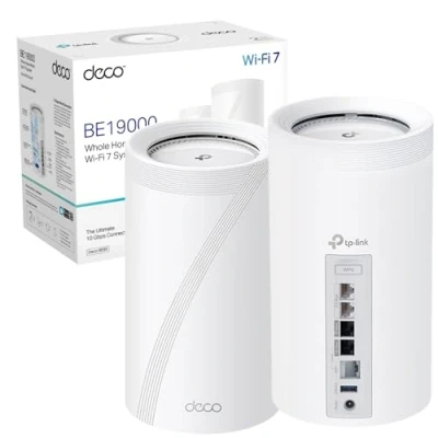 Image of TP Link Deco BE85 Tri Band Whole Home Mesh WiFi 7 System, Quad Core CPU Connects up to 200 Devices, 320 MHz Channels, 4K QAM Tech, 10 Gbps WAN/LAN Ports Pack of 2