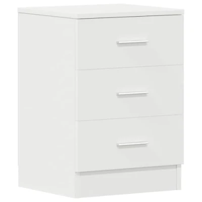 Image of vidaXL White Bedside Cabinet Modern Style, Engineered Wood Multipurpose Living Room/Bedroom Storage Unit with 3 Drawers