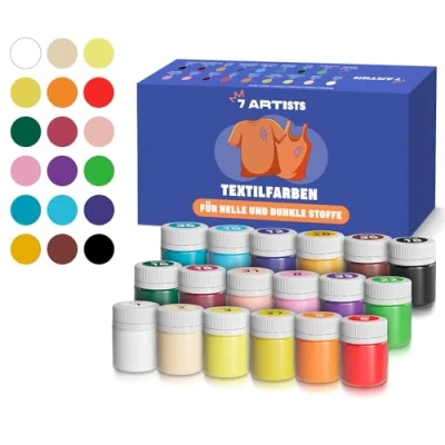 Image of 7 Artists Fabric Paint 18 Premium Paints x 20 ml Permanent For Clothes, Shoe, Sneaker, Denim, T Shirt Set…