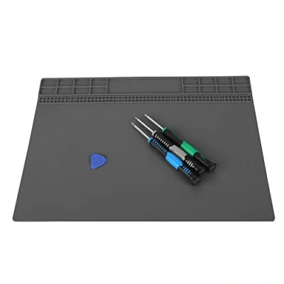Image of Soldering Mat, 350MM*250MM Magnetic Silicone Heat Insulation Pad 500℃ resistant Electronics Maintenance Work Mat for Watch Phone Laptop Repairs (Gray)