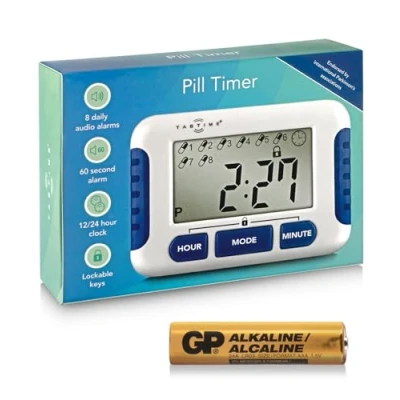 Image of TabTime Timer, Electronic Pill Reminder with 8 Alarms per Day, Essential for Parkinson&#039;s Patients Daily Battery Operated Medication Aid