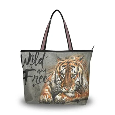 Image of JUMBEAR Canvas Tote Bag Women Handbag Watercolor Tiger Shopping Shoulder Bag，M