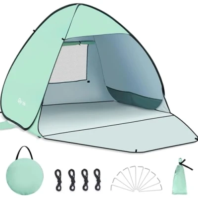 Image of Glymnis Pop Up Beach Tent Small for 1 2 Person, UV Protection Sun Shelter with Zipper Porch, Portable Beach, Instant Outdoor Kids Adults