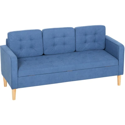 Image of HOMCOM Modern 3 Seater Sofa with Hidden Storage and Rubber Wood Legs, Blue