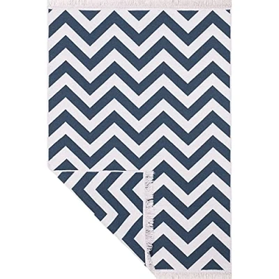 Image of Jimri Fashion4Home Short Pile Boho Kilim Rug, Living Room Bedroom and Kitchen Rug Runner, Hallway Children&#039;s Zigzag Blue/White, Greetings: 160 x 230 cm