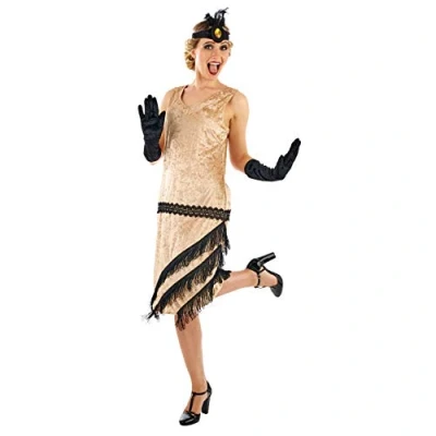 Image of Fun Shack 1920s Flapper Dress Gold 20s Charleston Halloween Costumes for Women Adult Large