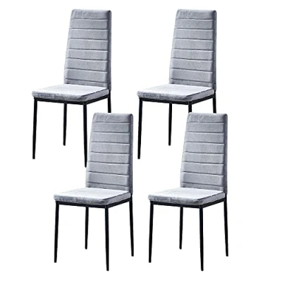 Image of BonChoice Grey Velvet Dining Chairs Set of 4 High Back with Metal Legs for Room Kitchen, Fabric Side Restaurant Office Meeting Home/Commercial
