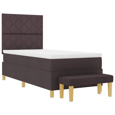 Image of vidaXL Box Spring Bed with Mattress &amp; Bench Dark Brown 100x200 cm Fabric