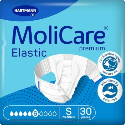 Image of MoliCare Premium Elastic Disposable Underwear: Discreet Use for Woman and Men with Incontinence; 6 Drops, Size S, Pack of 30