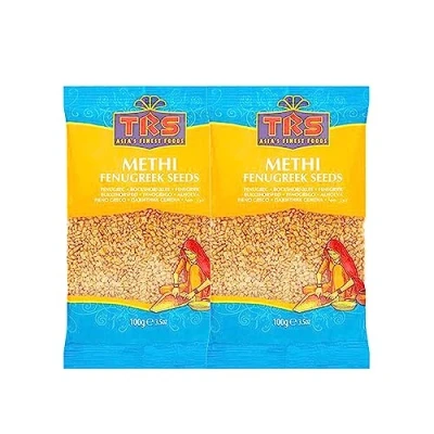 Image of TRS Methi Seeds 100G Fenugreek Indian Spice Fresh Natural Dried Used in Cooking &amp; Ayurvedic Origin (Pack of 2)