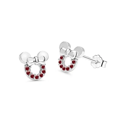 Image of Kaguyo Silver Earrings for women, 925 Sterling pave Amethyst Clear Blue Red Zirconia Cute Mouse Stud Women Girls kids, Design Birthday Gift Jewellery (red)