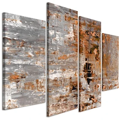 Image of Wallfillers Large Burnt Orange Grey Painting Abstract Bedroom Canvas Pictures Decor 4415 127.5x67.5cm