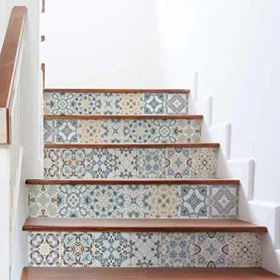 Image of 6 Adhesive Stickers for Stairs Tiles Cement Tile Riser Sticker Azulejos 15 x 105 cm Strips