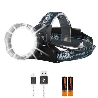 Image of BORUiT B10 Head Torch LED Super Bright Rechargeable 100000 Lumens 4 Modes USB Waterproof Powerful Headtorch Battery Power