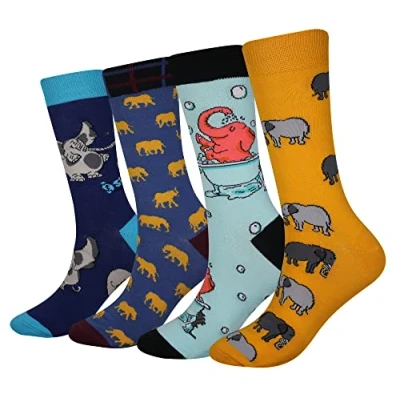 Image of Men&#039;s EUR 42 46 Elephant Socks Gift Crazy Novelty Dress Crew Calf (Elephant)