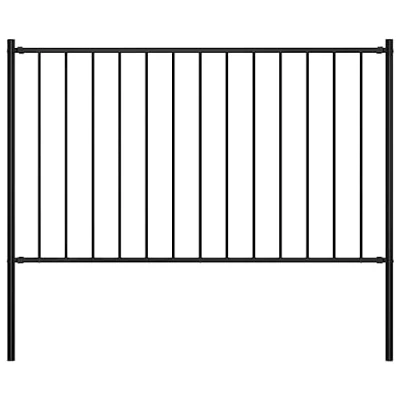 Image of vidaXL Black Garden Fence Panel with Posts, Powder coated Steel, Weather resistant, Easy Installation, Privacy Partition 1.7x1 m