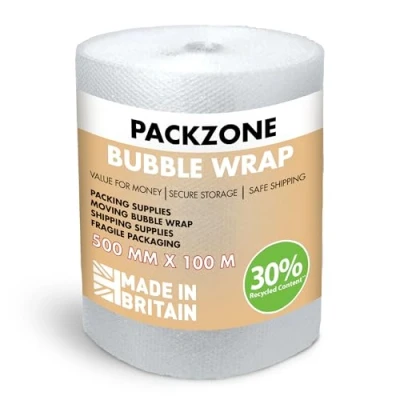 Image of PackZone Bubble Wrap 500mm x100m Premium Quality Polythene Roll Strong Protective for Moving House &amp; Packaging