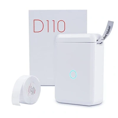 Image of Mini Label Maker, D110 Maker Machine with White Starter Paper, Easy to Use, Wireless Bluetooth Portable Sticker Printer for Home and Office Compatible iOS Android