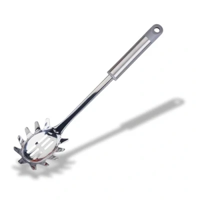 Image of Fackelmann MODE Spaghetti Spoon, Tong, Server, With Hanging Loop, Stainless Steel, 33.5x8x6cm, Grey &amp; Silver