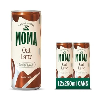 Image of MOMA Iced Coffee Oat Latte, 12 x 250 ml Cans Multipack, Made with Oats &amp; Arabica Beans, Preservative Free, Vegan, Dairy Ready To Drink