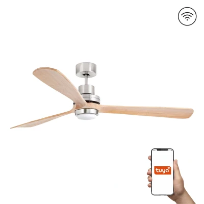 Image of Lantau XL 3 Blade Ceiling Fan Satin Nickel, Pine with Light 3000K Tuya Smart System
