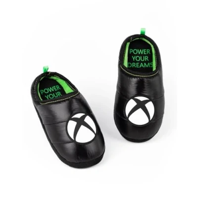 Image of Xbox Slippers for Kids Teens Boys Girls Game Console Logo House Shoes Merchandise Gifts Him Black Green Slip On Loafers 5 UK