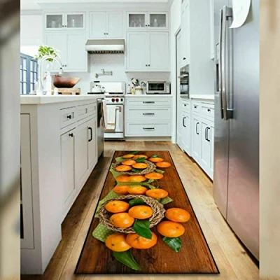 Image of Textile Home 3D Non Slip Kitchen Floor Mats Fruit Washable Rug Small &amp; Large (Fruit Orange, 50 x 70 cm)